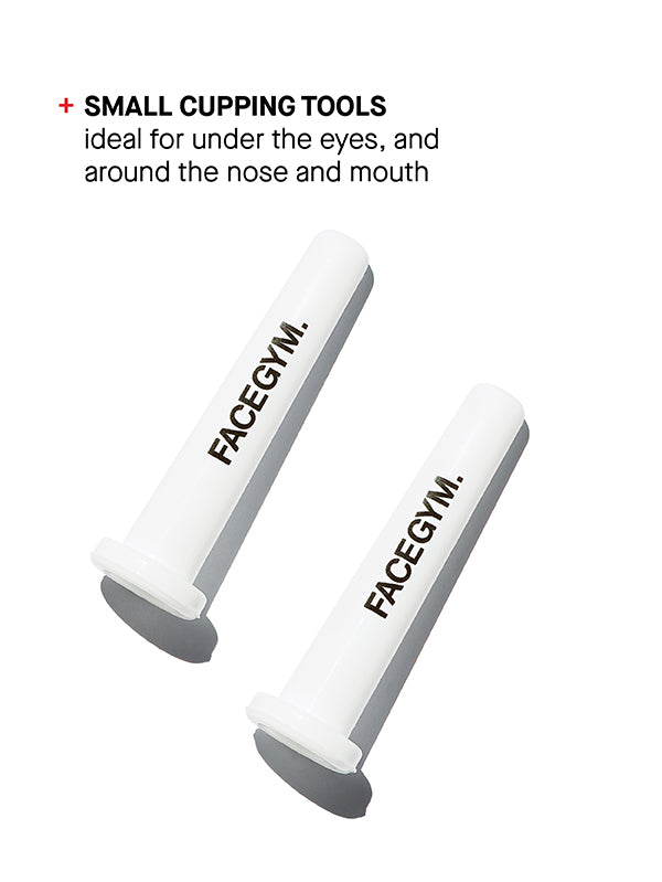 a pair of white objects with black text
