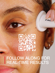 a woman with a qr code on her face