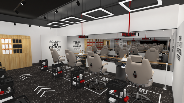 a room with chairs and tables